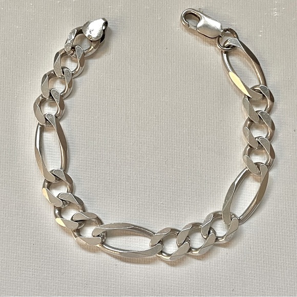 Mens Heavy Figaro Link Bracelet 925 Sterling Silver Italy - Picture 3 of 8